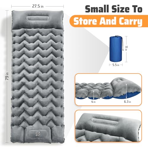 4" Thick Double-Sided Inflatable Sleeping Pad | Warm Crystal Velvet Top for Cold Weather, Waterproof Nylon Bottom | All-Season Camping Mattress for Backpacking, Hiking, Tent & Car Travel - color: Crystal Velvet Grey+blue Nylon