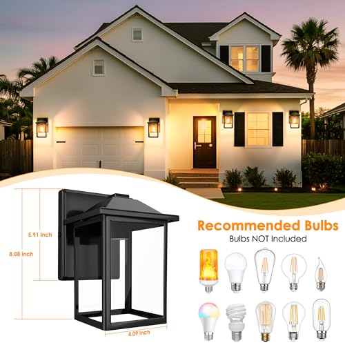 MATAMEYE Outdoor Wall Lantern, Exterior Waterproof Wall Sconce Light Fixture, Black Front Door Mounted Lighting with Clear Glass, Anti-Rust Porch Lamp - color: Black, size: 8.08 inch