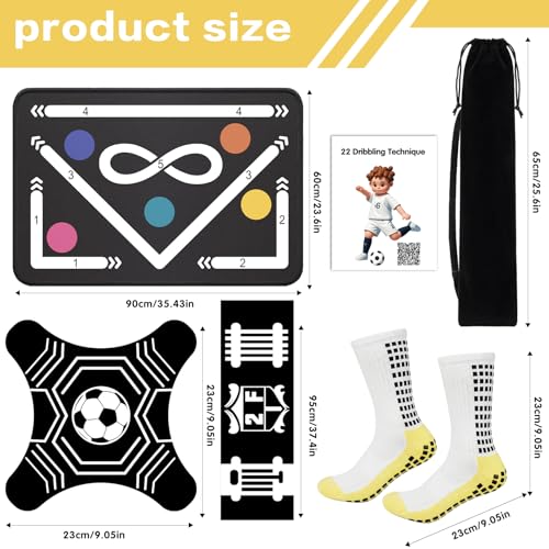 2F22E Soccer Training Mat for Kids & Youth, Non-Slip Silent Footwork Training Equipment with Soccer Bounce Trainer & Socks, Ball Mastery Skills Mat with Instructional Video for Indoor Practice - color: White