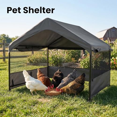 Dog Tent House Outdoor Shade 4'x4'x3' Shelter for Large Medium Pets,Outside Sun Rain Waterproof Canopy with Three-Sided Breathable Mesh Windows,Livestock House with Ground Nails,Dark Gray - color: Dark Gray with Breathable Mesh Windows