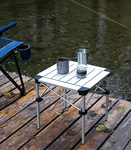iClimb Lightweight Stable Alu. Folding Square Table Roll Up Top with Carry Bag for Camping Picnic Backyards BBQ Camp Kitchen (Silver, S) - color: Alu Silver, size: Small