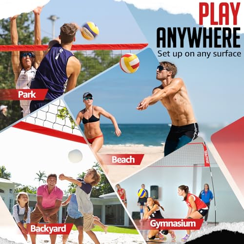 ZEALFEEL Volleyball Net, 12ft/20ft Volleyball Training Net for Backyard Height Adjustable, Portable Freestanding Practice Net for Hitting & Serving Drills, Pop up Net with Carry Bag for Indoor Outdoor - size: 12 FT Volleyball Net Set
