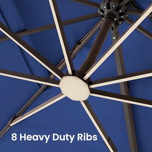 9x12 FT Cantilever Patio Umbrella with Led Lights Double Top Outdoor Rectangular Large Heavy Duty Aluminum Offset Umbrellas with 7 Level Tilt 360-degree Rotation for Pool Garden Deck, Navy - color: Navy, size: 9' X 12'-with Light