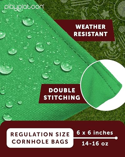 Play Platoon Cornhole Bags Weather Resistant- Set of 8 Regulation Bean Bags for Tossing- Official Professional Size & Weight Corn Hole Bags Two Color All Weather Cornhole Beans Bag Set with Tote Bag - color: Green & Black