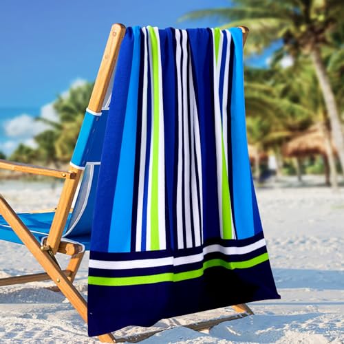 Oversized Terry Beach Towel 36 x 72 in Soft Extra Large Big Pool Swim Towels for Adults XL Clearance Big Travel Blanket Cruise Vacation Accessories Essentials Lounge Chair Cover Blue Green - color: Blue Green Stripes Terry