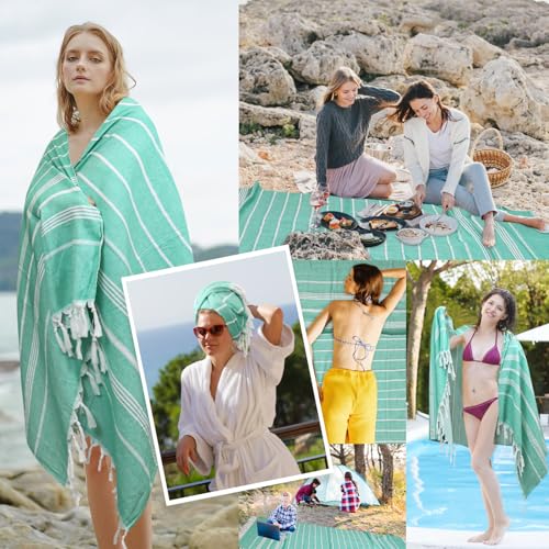 Eliamo Turkish Beach Towel Set of 6 Beach Towels Cotton Quick Dry Sand Free 36 x 71 inch Turkish Towel Oversized Lightweight Beach Towels Teal - color: Teal