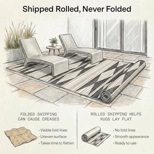 Fab Habitat Outdoor Rug - Waterproof, Fade Resistant, Crease-Free - Premium Recycled Plastic - Neutral Geometric Tribal - Large Patio, Deck, Sunroom, Camping, RV - Cairo - Natural & Black - 6 x 9 ft - color: Cairo - Natural & Black, size: 6' x 9' (Rectang