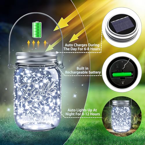Mason Jar Solar Lights for Outside, 12 Pack 30LED Fairy Lights Mason Jar Solar Lids Outdoor Waterproof String Lights with Hangers(NO Jars) for Patio Garden Yard Lawn Decoration - Cool White - color: Cool White