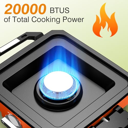 ODSD 2 Burner Camping Stove with Windshield, 20000 BTU Propane Camp Stove, Portable Folding Gas Stove, Camping Essentials Gear Includes Frying Pan, Coffee Stand & Carry Bag, Orange - color: Orange