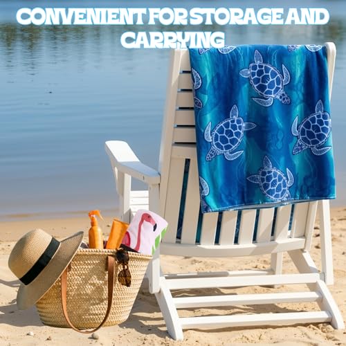 Beach Towels Set 2 Pack Oversized Microfiber Sand Free Quick Dry Towel Flamingo Turtle Print Large Lightweight Travel Pool Swim Yoga Camping Bath Blanket for Adults - color: Blue, Pink