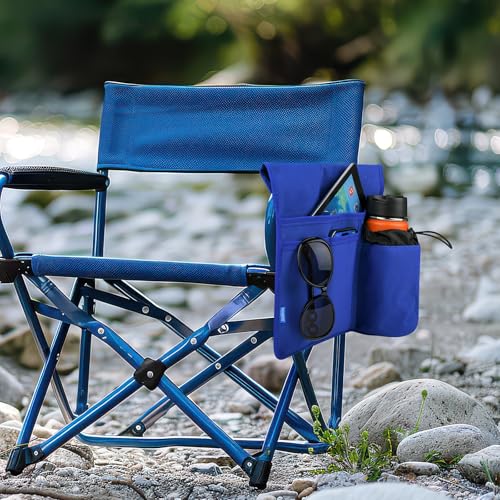 Xxerciz Beach Chair Cup Holder, Camping Chair Armrest Drink Organizer with Easily Attached Hook and Loop Strap, Universal Chair Accessory for Water Bottle, Sunglasses, Phone, Tablet, etc. (Blue) - color: Blue