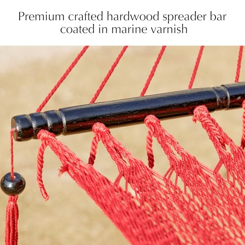 PNAEUT Double Rope Hammocks for Outside, Handwoven Double Caribbean Hammock with Spreader Bar for Outdoor Indoor, Max 600 lbs Capacity (Ruby) - color: Ruby