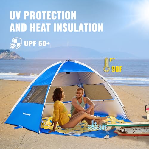 EchoSmile UPF 50+ Beach Tent Sun Shelter for 3/4 Person, Portable Beach Cabana Tent - color: Dark Blue, size: 4 Person
