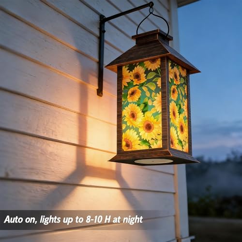 Sunflower Solar Lanterns Outdoor Waterproof, Decorative Solar Lantern with Flickering LED Candle, 13 Inch Hanging Garden Lantern for Porch Patio Yard Decor, Gifts for Women Mom Grandma, 1 Pack - size: Sunflower 1 Pack
