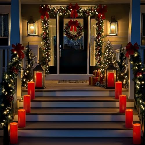 Homemory 4"x10" Burgundy Flameless Candles, Red Candles, Outdoor Waterproof Flameless Candles with Remote and Timers, Battery Operated LED Pillar Candles, Christmas Decor, Won't Melt Plastic, Set of 2 - color: Red, size: 4"x 10"