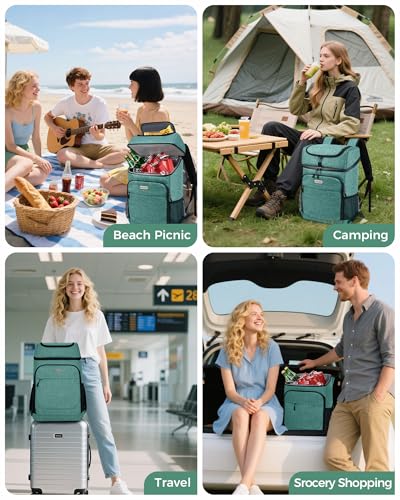 BAGLHER Lightweight Insulated Cooler Backpack - 30 Cans, Leak-Proof for Lunch, Picnic, Hiking, Camping Trips - color: green-titan