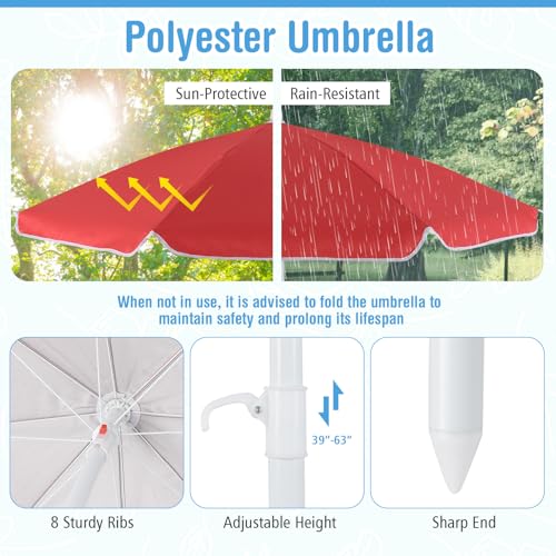 HONEY JOY Kids Picnic Table, 8 Person Toddler Outdoor Table and Chair Set, 4 Built-in Benches, Removable Umbrella, Metal Frame & HDPE Top, Children Outdoor Furniture for Backyard Patio Garden (Red) - color: Red
