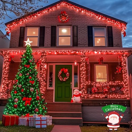 JMEXSUSS 600 LED Christmas String Lights Outdoor, Red and Green Lights Clear Wire, Christmas Twinkle String Lights Plug in for Tree Xmas Decorations - color: Red and Green, size: 600 LED