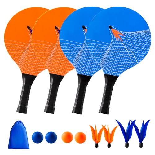 U&C Planet Beach Paddle Ball Set, Badminton Rackets, Family Game for Kids and Adults, Indoor Outdoor Game Backyard Park Camping Yard for Boys, Girls All Ages - color: Orange (Age:7+)