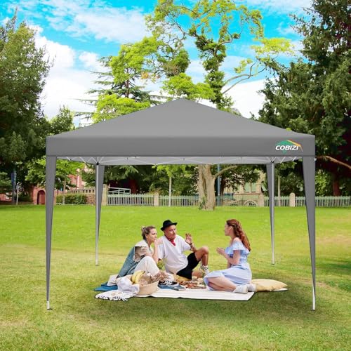 COBIZI 10x10 Pop Up Canopy Tent with 4 Sidewalls Party Tents Waterproof UPF 50+ Commercial Instant Outdoor Events Tent for Parties Markets Backyard, Ropes（10 x 10 ft Gray - color: Gray, size: 10x10FT with 4 sidewalls