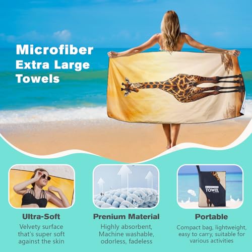 Brown Giraffe Beach Towel Oversized 36" x 72", Thin Lightweight Sand Free Quick Dry Microfiber Towel for Swimming Pool Cruise Camping Travel - color: Color_10