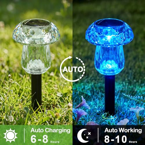 Solar Pathway Lights Outdoor 16 Pack Mushroom Garden Lights Waterproof Solar Powered Yard Lighting for Landscape, Driveway, Path, Walkway, Patio, Outside Garden Decorations, Color Changing - color: Color Changing, size: 16 Pack