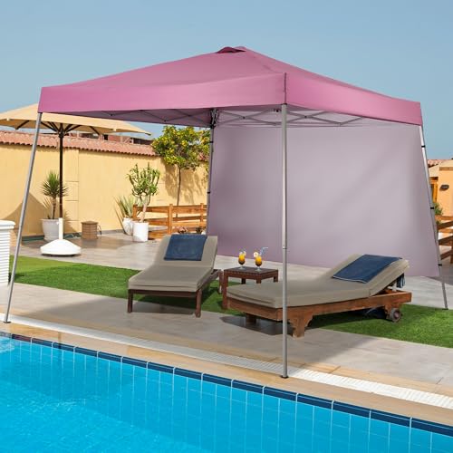GDY 10x10 FT Pop Up Canopy Outdoor Instant Tent Slant Legs with a Sidewall,Equipment Vents, Portable Gazebo Shelter for Patio, Deck, Beach and Garden,Pink. - color: Pink