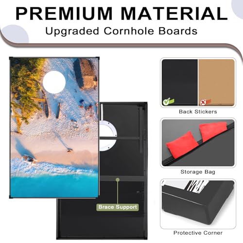 LED Cornhole Set, 3 x 2ft / 4 x2 ft Cornhole Board Game Set, Corn Hole Outdoor Game, Multi-Design with Light-Up Border, 8 Bean Bags, Carrying Case for Backyard, Beach, Lawn - color: Beach, size: 3'x2'