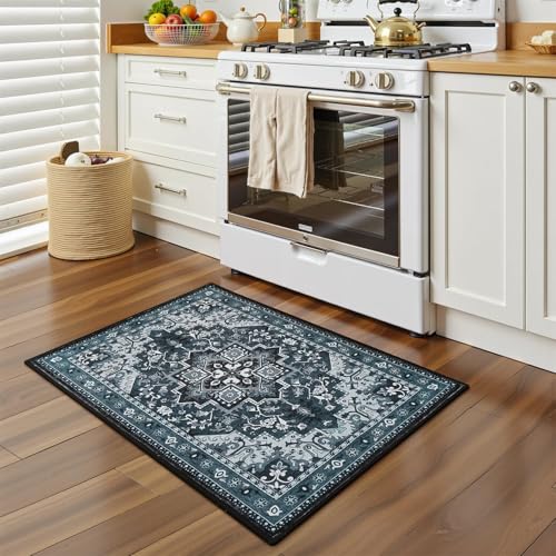 Rugflix 2x3 Washable Entryway Rug with Rubber Backing, Front Door Mat Low-Profile Soft Absorbent, Entrance Small Area Rugs for Indoor Outdoor Bathroom Kitchen, Dark Navy Blue - color: Blue, size: 2' x 3' (Rectangular)