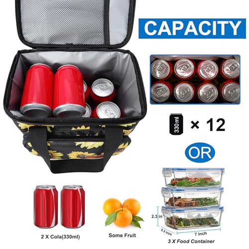 Femuar Lunch Bags for Women/Men, Insulated Lunch Bag for Work Office - Lunch Cooler Bag Leakproof Lunch Box with Adjustable Shoulder Strap - Sunflower - color: Sunflower, size: Medium Size