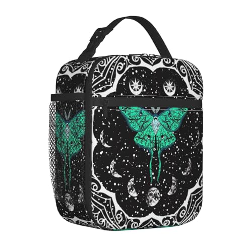 Moth Moon Phase Witchy Psychedelic Eyes Moon Stars Insulated Lunch Bag Portable Reusable Zipper Lunch Box For Men Women Work Picnic Travel Camping - color: Black12