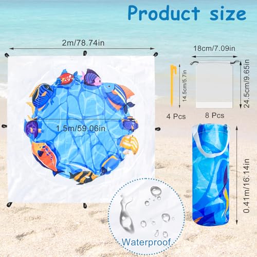 6.5 X 6.5 Ft Baby Beach Pool, 2 in 1 Portable Kids Beach Play Pool Puddle Toddler Beach Blanket and Kiddie Pools Blue Cartoon Childs Sand Pit Paddling Pools with Water Bag for Boy Girl Outdoor Camping - size: Square 2m x 2m/6.5ft x 6.5ft