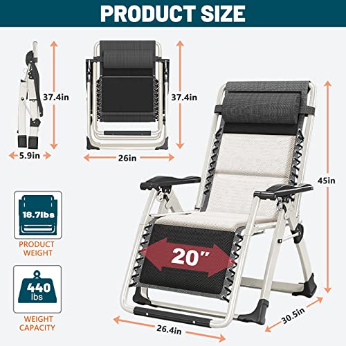 MOPHOTO Zero Gravity Chair, Outdoor Padded Lounge Chair with Side Table, Zero Gravity Recliner Chair, Outdoor Reclining Chair, Sturdy & Comfortable, Supports up to 440lbs - color: Cream White, style: Zero Gravity Chair
