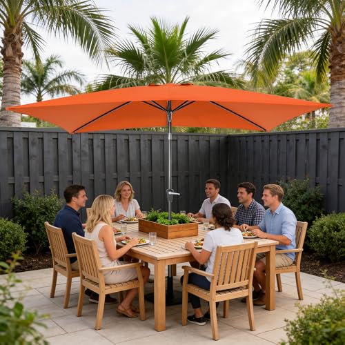 HASLE OUTFITTERS Rectangular Patio Umbrella, 6.5 x 10 ft Rectangle Table Umbrellas w/Heavy Duty Ribs, Effortless Crank and Push Button Tilt, Wind Resistant Sun Umbrella for Outdoor Patio, Orange - color: Orange