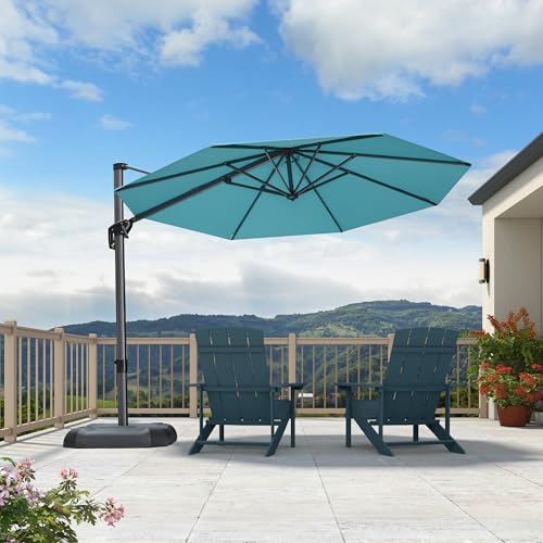 PURPLE LEAF 10 Feet Patio Umbrella Outdoor Cantilever Round Umbrella Aluminum Offset Umbrella with 360-degree Rotation for Garden Deck Pool Patio, Turquoise Blue - color: Turquoise Blue, size: 10 Feet, style: Standard