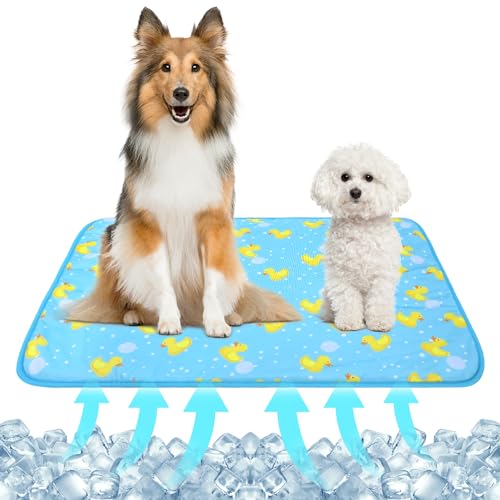 NACOCO Summer Pet Cooling Mat - Cat Dog Cushion Pad Sleeping Cool Ducks Comfortable Soft for Pets Kids and Adults (Blue Duck, L) - color: Blue Duck, size: L: 27.5'' x 38.5''