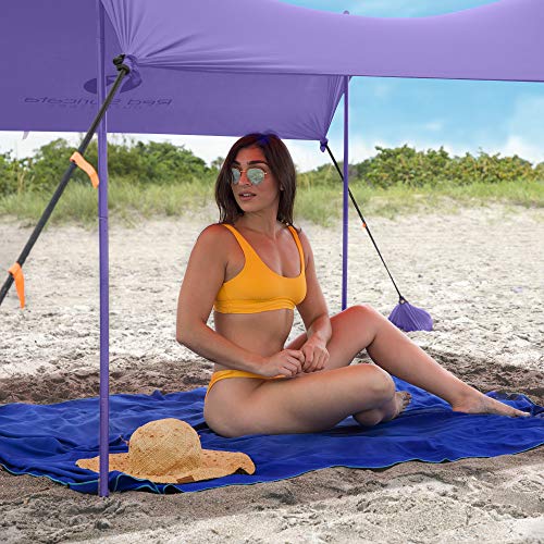 Red Suricata Family Beach Tent & Canopy, UPF50 Sun Shade, 4 Aluminum Poles, Sand Shovel, Medium Portable Sun Shelter (Medium, Purple) - color: Purple, size: Medium 7' x 7'