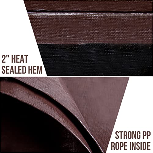 CARTMAN Finished Size 6x8 Feet Extra Thick 12 Mil Heavy Duty Poly Tarp, Multipurpose Protective Cover, UV Resistant, Waterproof Poly Tarpaulin with Reinforced Edges - color: Brown/Black 12mil, size: 6'×8'