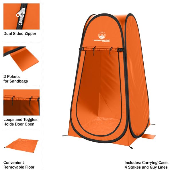 Wakeman Pop Up Changing Tent, 3.3 x 3.3 x 6.2ft, Camping Shower Tent for Portable Toilet Stall or Dressing Room with Carry Bag for Camping, Beach, or Tailgate, Polyester - color: Orange