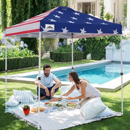 EAGLE PEAK Pop Up Canopy Tent with Wheeled Carry Bag, 8 Stakes, 4 Ropes, Easy Set Up Tent Canopy, 6.6x6.6 ft, American Flag - color: American Flag, size: 6.6x6.6