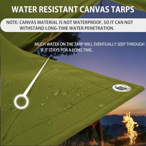 FoundGo 10x16ft Canvas Tarp 22 Mil Tarps 14 oz Canvas Tarpaulin Heavy Duty Cloth Water/UV Resistant Cover with Rustproof Grommets & Ropes for Cars,Roofs,Boats,Camps,Sunshades，Moisture Barrier -Avocado - color: Avocado, size: 10x16 ft