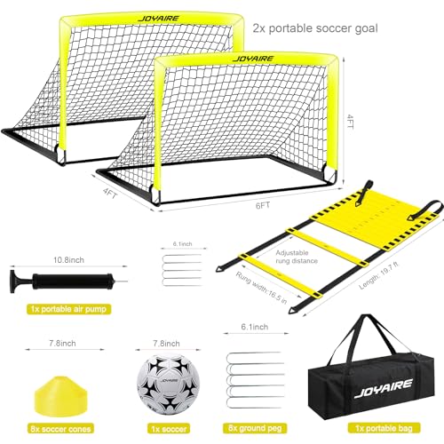 Pro-Grade Kids Backyard Soccer Goal, Tear-Resistant 5-Layer Polyester Soccer Net & 10mm Poles for Maximum Durability, 4x3ft/6x4ft/7x5ft, Pop Up Portable Soccer Training Equipment Set with Size 4 Ball - size: 6 ft x 4ft, style: Yellow
