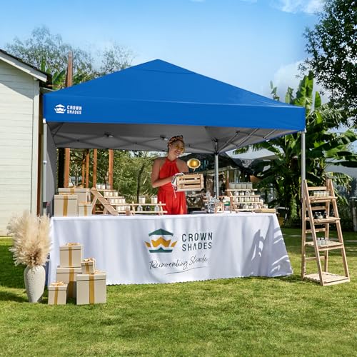 CROWN SHADES 8x8 Pop Up Canopy with 1 Side Wall - Beach Tent with One Push Setup - Outdoor Sun Shade for Events, Parties, Camping - Gazebo with STO-N-Go Cover Bag (Blue) - color: Blue, size: 8x8FT
