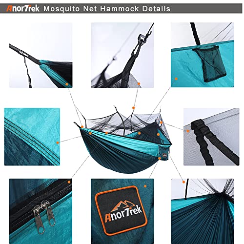 AnorTrek Camping Hammock with Mosquito Net, Double & Single Lightweight Portable Hammocks with Tree Straps, Parachute Hammock for Camping, Backpacking - color: Blue&dark Blue, size: Double 118''L x 78''W