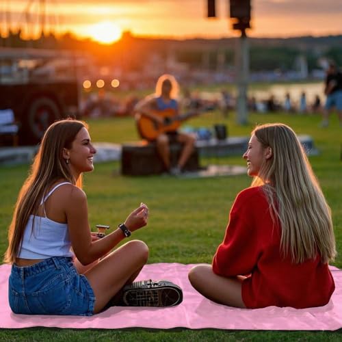 Outdoor Pocket Blanket, 55"x39" Waterproof Foldable Compact Small Pincic Blanket, Ultralight Tarp for Camping, Festival, Beach, Hiking, Backpacking, Travel and More, Stakes Included - color: Pink, size: 55"*39"