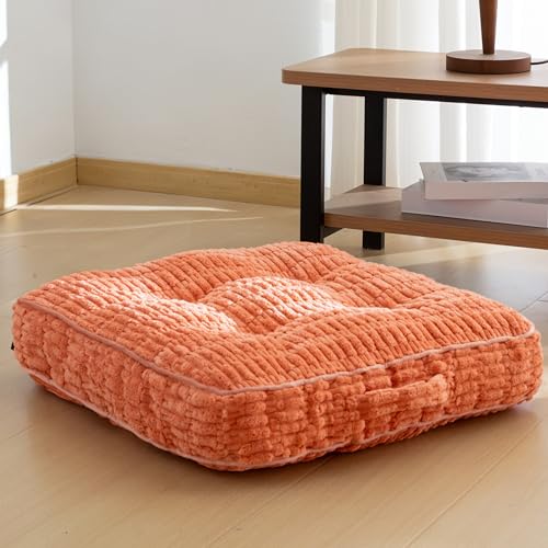 Washable Floor Pillow Cushion for Adults, Meditation Cushion Pillow, Removable Tufted Blended Corduroy Cover, Large Square Floor Sitting for Tatami Living Room or Yoga, 22x22 Inch, Machine Washable - color: Square Coral, size: 4" Thick(Pack of 1)
