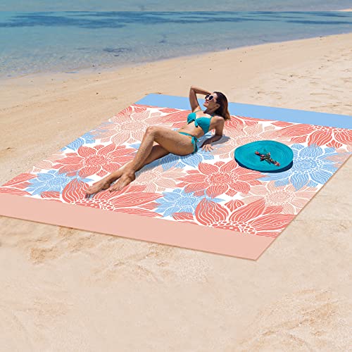 HIHOHO Beach Blanket Waterproof Sandproof Extra Large Beach Mat 79" X 83"/120"x108"for 1-8 Adults Quick Drying Durable Outdoor Picnic Mat for Beach Travel Camping Hiking - color: Blue Flower, size: 120" X 108"（1~8 person）