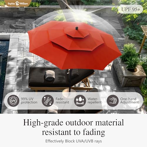 Sophia & William 10ft 3 Tier Auto-tilt Patio Umbrella,Wind Resistent,Outdoor Patio Umbrellas Double Vented Umbrella with Crank for Pool Garden Backyard, Red - color: Orange Red