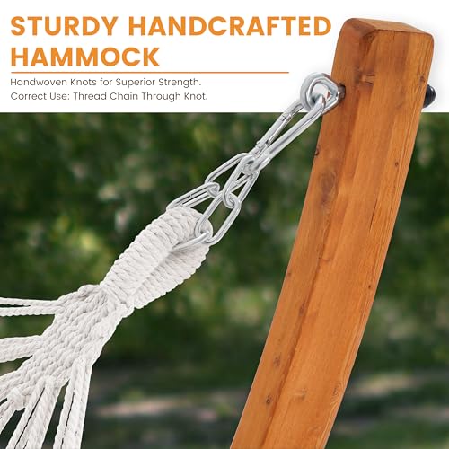 Lazy Daze Hammocks Cotton Fabric Spreader Bar Hammock and 10.5 Ft Wood Arc Hammock Stand Combo, for Indoor, Outdoor, Patio, Backyard, Blue and White - color: Blue and White