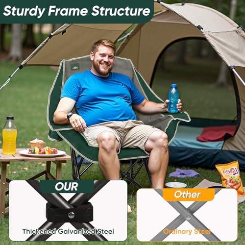 Northroad 2 Pack Oversized Camping Chair,Outdoor Padded Folding Lawn Chair w/Cup Holder,Carry Bag for Beach, Hiking, and Picnics,Heavy-Duty 300-lbs Capacity, Grey&Green - color: Grey&green